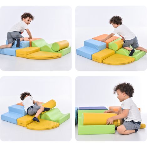 6 grands blocs de mousse pour enfants, ensemble de gros blocs pour grimper et s’amuser. Escalier et toboggan pour enfants - jouet pour grimper, glisser et ramper. Blocs souples colorés pour bébés et e (1/5)