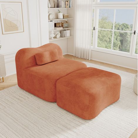 Sofá modular sin estructura con otomana, terciopelo naranja, 167 x 96 x 70 cm OKMYHOME (1/5)