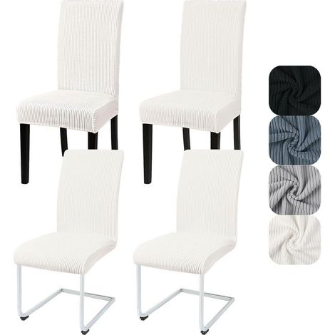 Stuhlhussen 4er Set, Universal Stretch, Kurzflor, abnehmbar, waschbar, für Esszimmerstühle (1/5)