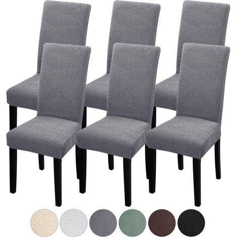 Stuhlhussen 6er Set, Stretch Universalbezug für Esszimmerstühle, abnehmbar, waschbar, tiefgrau (1/5)