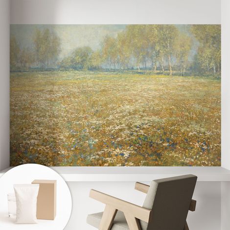 Carta Da Parati Non Tessuto - Con Colla Inclusa per Camera da Letto - Facile da Applica - Motivo decorativo Campo fiorito 104x70 cm (1/5)