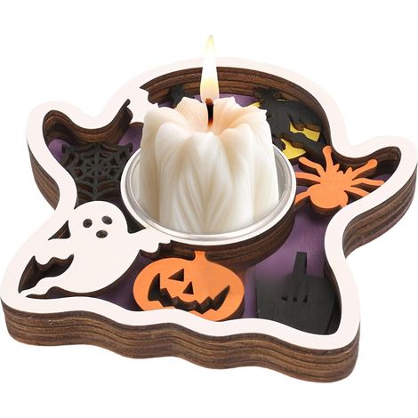 Porte-Bougies Halloween Décorations de Fête en Bois Décoration de table pour bougeoirs votifs festifs pour bureau, salon, chambre, cuisine, plan de travail, étagère, placard, (1/5)