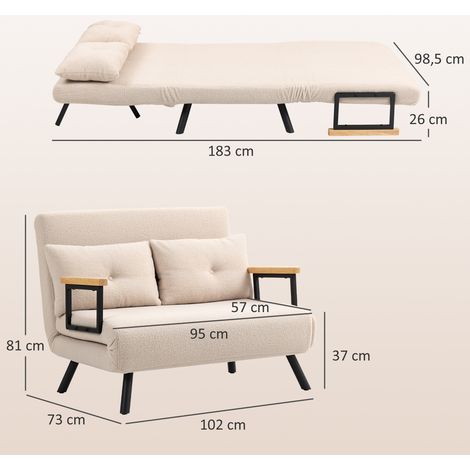 Canapé-lit 2 places en velours, fonction couchage, avec 2 coussins, aspect velours, naturel + beige + noir (1/5)