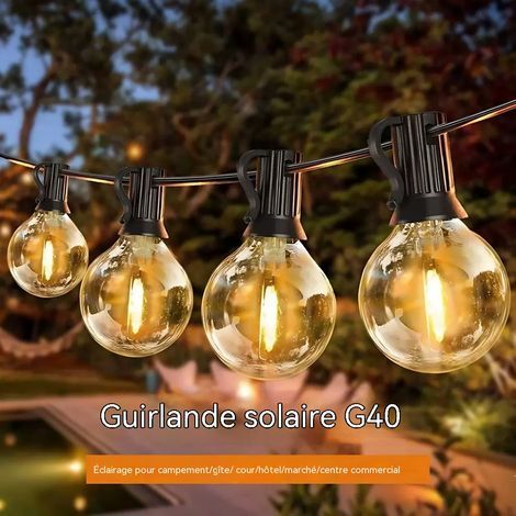 Guirlande Lumineuse Solaire G40 LED Extérieure, Lumières de Patio Etanches 2700K avec Télécommande, 8 Modes d'Éclairage pour Jardin, Terrasse, Fête, Mariage, Camping - 15 mètres - 15 lumières (1/5)