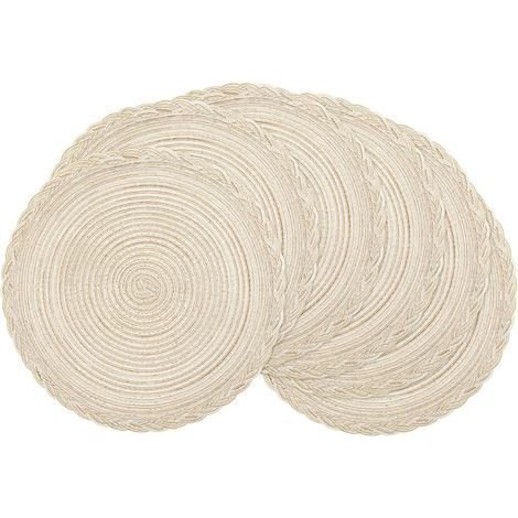 Manteles individuales, juego de 6 manteles individuales trenzados resistentes al calor, manteles individuales redondos (redondos, color crema) (1/5)