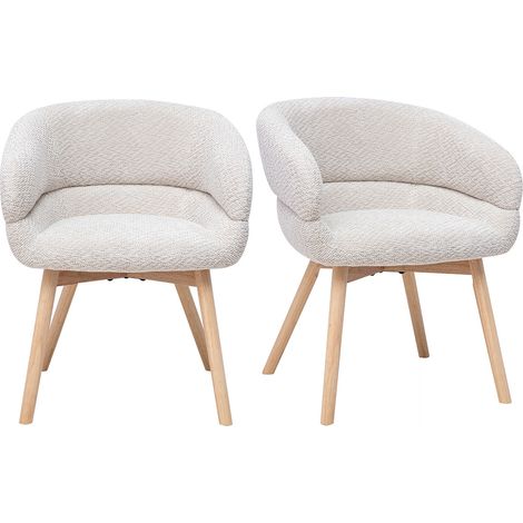 Sedie in tessuto velluto chenille beige e legno chiaro (lotto da 2) TIGGY