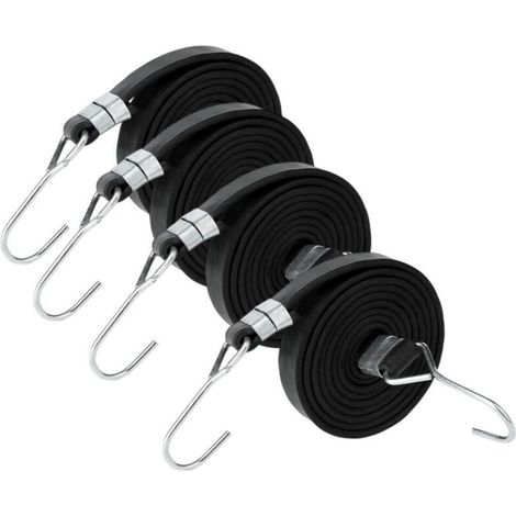 Lot de 4 Tendeurs Elastique avec Crochets Noir Tendeur Élastique de Fixation avec Sandow Robuste pour Bagages Bache Piscine Velo Remorque (1/4)