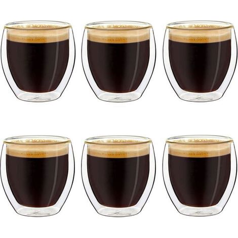 Tasse à café - MTEVOTX - Verres à expresso double paroi - 80ml - Lot de 6 - Résistants à la chaleur (1/5)