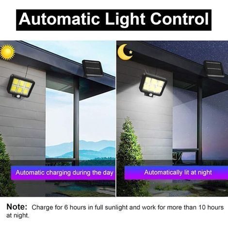 Leistungsstarke Solar-Außenleuchte mit Bewegungsmelder, 120 LEDs, wasserdicht, weißes Licht, Solarleuchten für Garten, Terrasse, Veranda, Tür, Parkplatz, Sicherheitsbeleuchtung, 5 m Kabel (1/4)