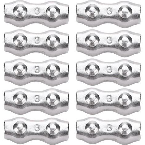 Lot de 10 serre-câbles doubles en acier inoxydable à 2 poteaux, clips pour câbles duplex (1/4)