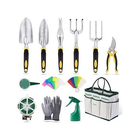 Set outils jardin ciseaux gants sac pulvérisateur inox jaune (1/5)