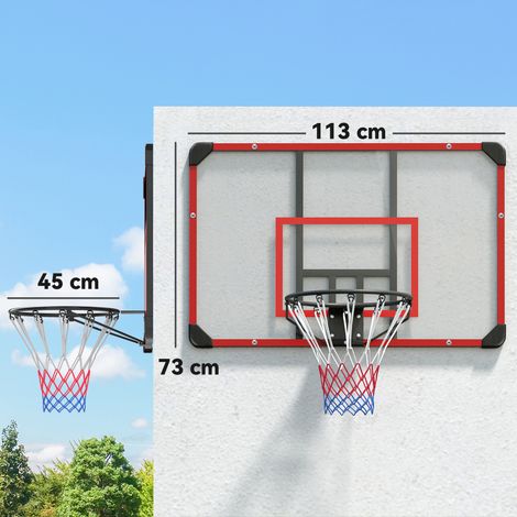 Panier de basket mural, usage intérieur/extérieur, panneau arrière robuste en polycarbonate, filet en nylon, cercle en acier, 113 x 61 x 73 cm