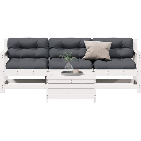 4-tlg. Garten-Lounge-Set mit Kissen Weiß Massivholz Kiefer (1/5)