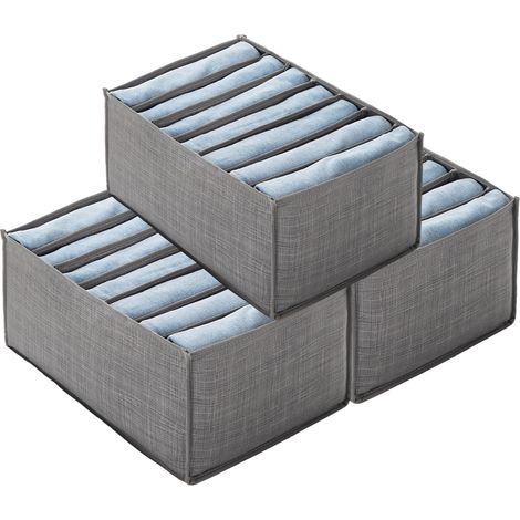 Foldable clothes organizers, set of 3, 7 compartments for drawers