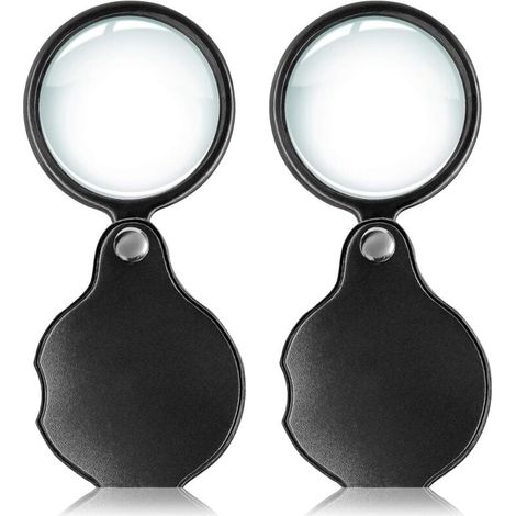 Lot de 2 10x petite loupe de poche mini loupe pliante de qualité supérieure avec couvercle pivotant pour la lecture, la science, les bijoux, les loisirs, les livres, 1,96" (1/4)