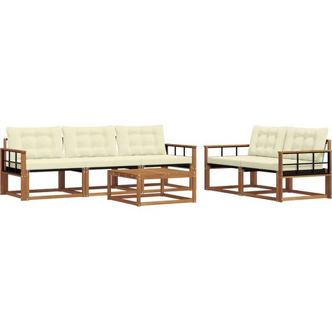 vidaXL Outdoor Sofa Set with Cushion 6 pcs Natural and Cream (1/4)