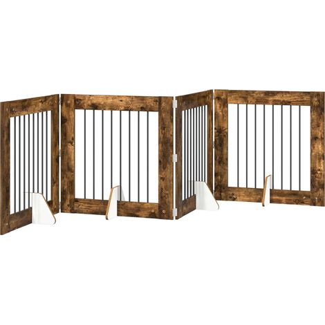 Foldable Dog Gate with Stands 4 pcs Smoked Oak 321 cm vidaXL (1/5)