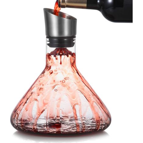 Beijiyi – Carafe à vin soufflée à la main 1200 ml – Aérateur avec couvercle verseur en acier inoxydable – Filtre double couche pour aération rapide (1/5)