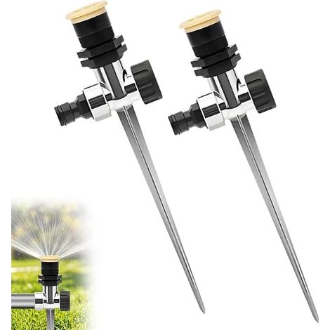 2 Pcs 360° Rotating Metal Lawn Sprinkler, Automatic Garden Sprinkler with Solid Spike and Adjustable Nozzle, Connectable Irrigation System for Lawn, Yard, Vegetable Garden, Flowers (1/5)