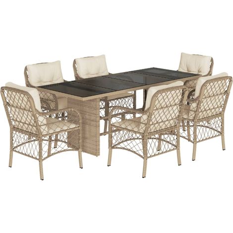 Maison Exclusive - 7-tlg. Garten-Essgruppe mit Kissen Beige Poly (1/5)
