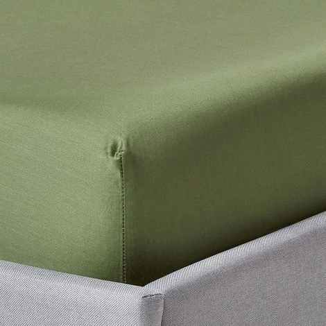 HOMESCAPES Drap-housse uni 100 % coton égyptien biologique 400 fils Vert mousse 140 x 200 cm (1/5)
