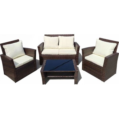 Set Salotto da Giardino con Poltrone Divanetto Cuscini e Tavolo Caffè in Rattan (1/4)