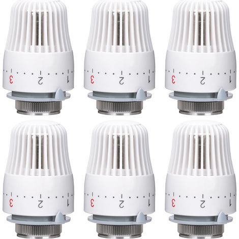 Lot de 6 thermostats de chauffage M30 x 1,5 - Tête thermostatique de radiateur - Tête de robinet de radiateur standard - Tête de rechange pour le bureau et la maison (1/5)