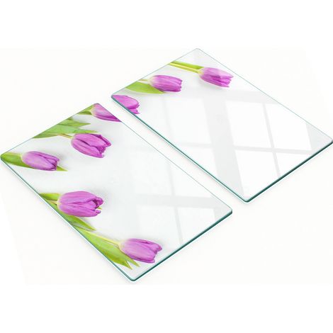 Tableros de vidrio templado con un dise帽o decorativo de tulipanes morados 2x30x52 cm