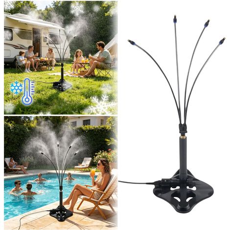 Système de brumisation extérieur réglable, brumisateur terrasse avec 4 buses réglables, brumisateur sur pied pour terrasse et jardin (Noir63cm)