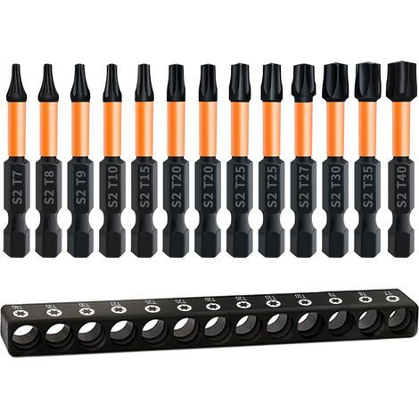 Csparkv – Lot de 13 embouts Torx 50 mm – Acier chrome vanadium S2 – Revêtement phosphate noir – T7/T8/T9/T10/T15/T20/T25/T27/T30/T35/T40 (1/4)
