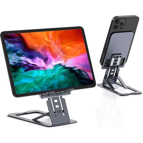 Support Téléphone/Tablette de Bureau, Portable Support Smartphone en Aluminium Multi-Angles Réglable Pliable Support Dock de Table pour iPad Pro, téléphone et tablette de 4 à 12,9" (1/5)