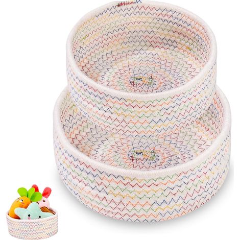 Aufbewahrungskorb aus geflochtenem Baumwollseil, 2er-Set, Aufbewahrungskörbe, Bad-Wickeltisch-Organizer, Weidenkörbe, stapelbar, Mehrzweck-Organizer, Behälter zur Dekoration, Kinderzimmer, 2 Stück (1/5)