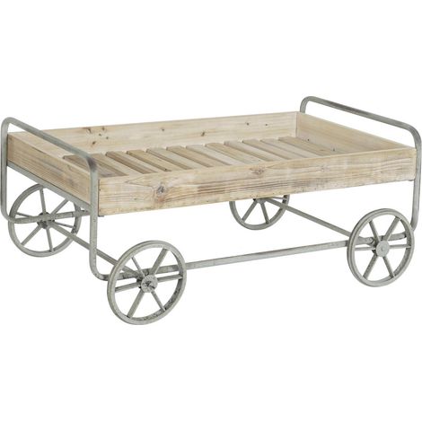 Table d'appoint chariot rustique gris et bois - Gris naturel en épicéa et métal