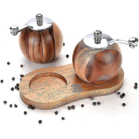 Ensemble de 3 moulins à sel et poivre (manuel, rechargeable, corps en bois, mécanisme en céramique) (1/4)