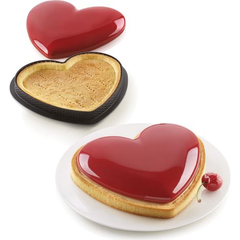 Silikomart Kit Tarte Mon Amour Set Mikroperforierter Ring Herz und Silikonbackform 188x158mm