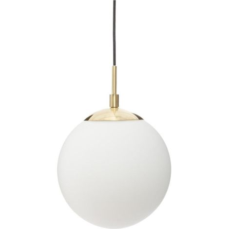 Atmosphera – Suspension boule Dris 20cm en verre et fer blanc – Douille E14 – Câble 90cm – Puissance max 40W – Luminaire moderne pour intérieur