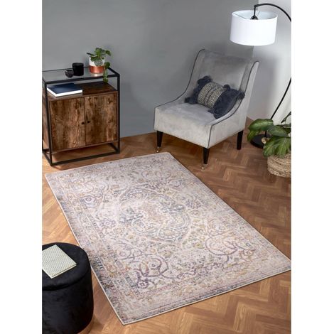 Nova 8881A Traditional Vintage Classical Bordered Medallion White Yellow Rug Floor Mat Carpet X-Large 200 x 290 cm (6'7"x9'6") (1/4)
