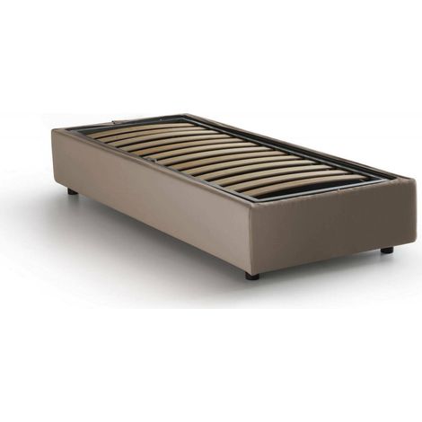 Talamo Italia - Letto singolo Aquolina, Letto contenitore con rivestimento in tessuto, 100% Made in Italy, Apertura frontale, adatto per materasso Cm 80x190, Tortora