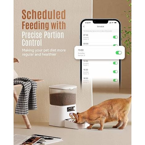 3.5L Automatic Cat Food Dispenser WiFi 2.4 GHz, White Cat/Dog Food Dispenser with App, Automatic Feeder with Timer, Stainless Steel Bowl (1/4)