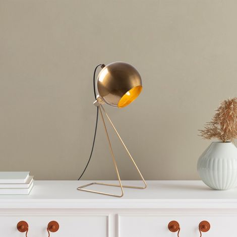 Lámpara de Mesa Polia, Pantalla, Portalámparas E14 máx 40 w, Interruptor Conexión Directa, oro (1/5)