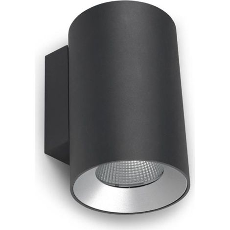 LedsC4 Cosmos - Aplique de Pared Exterior LED 24.5W y 1823lm con Luz Cálida 3000K. Diámetro 11cm. Estructura de Aluminio. Uso Exterior IP66. Color Gris