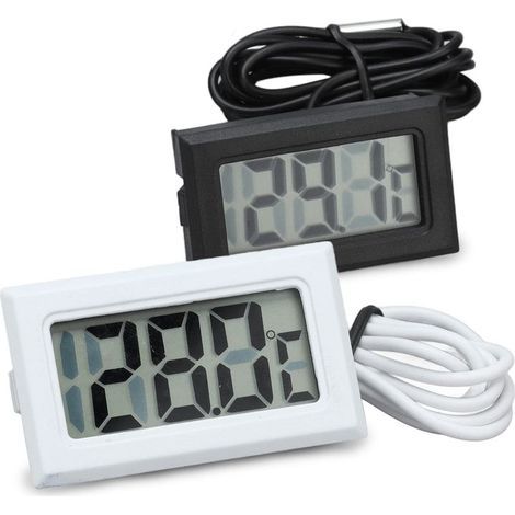 2 Mini-Digitalthermometer für drinnen und draußen mit Sonde, elektronischer Temperaturmonitor, Gefrierschrankthermometer, für Aquarium, Kühlschrank, Inkubator usw. (Schwarz+Weiß) (1/5)