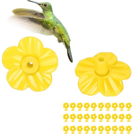 30 ensembles/à vendre : accessoires pour mangeoire à colibris, fleurs, distributeur d'eau pour colibris avec pétales multicolores remplaçables, jaune. (1/5)