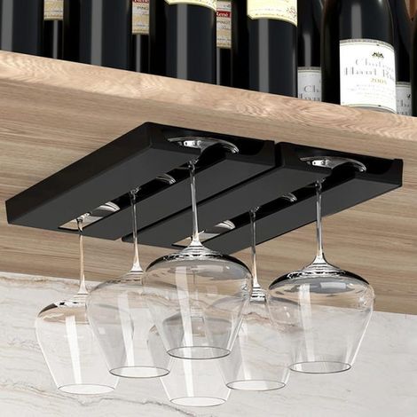 Porta bicchieri da vino da appendere - Set di 2 porta bicchieri da vino da appendere - Plastica - Non è necessaria la foratura - Autoadesivo - Nero (1/5)