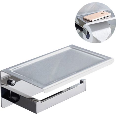 Porte-papier toilette mural en nickel brossé avec étagère, carré de salle de bain en acier inoxydable, distributeur de papier toilette mural moderne antirouille avec support de rangement pour téléphon