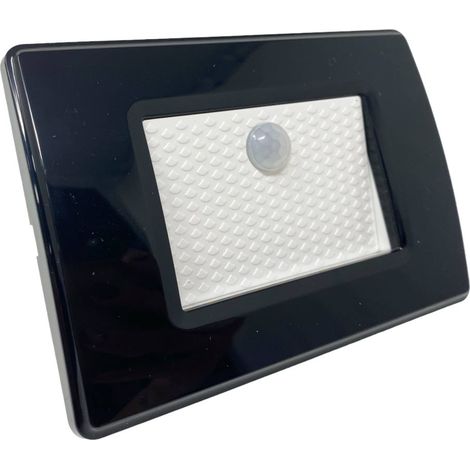 Faretto segnapassi con placca nera da muro con sensore di movimento pir 1,3 watt per cassetta 503 luce calda 3000k (1/5)
