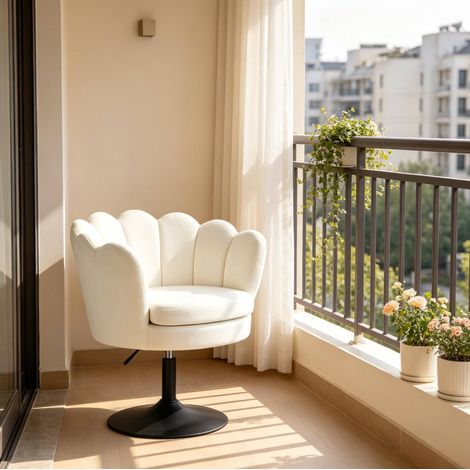 Sedia girevole regolabile beige 61,5x65x71-83 cm in velluto con base in metallo MEUBLIV (1/5)