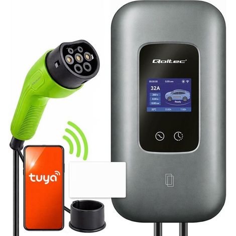 Qoltec Stacja ładowania EV Typ2 do samochodu elektrycznego i hybryd  3 fazy  22kW  32A  Wi-fi  LCD  RFID  Smart life  TU