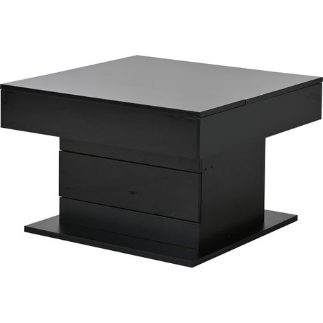 Tavolino da salotto elevabile girevole a 360° 70x70 cm con cassetto e vano nascosto nero HOMVRA (1/5)