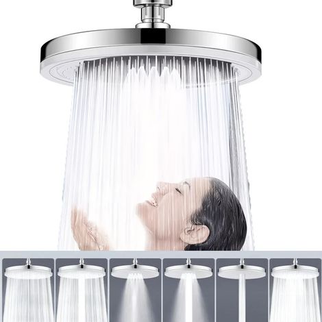 Pommeau de douche multifonction grande taille,réglage à 6 vitesses,pommeau de douche à effet pluie,réglable à 360°,accessoires de salle de bain,argent